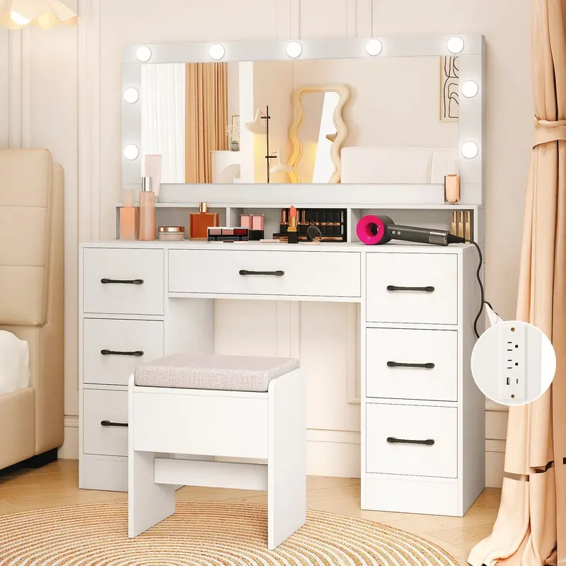 Charmaid Contemporary 46.5-Inch Dressing Table Set With Matching Stool 1