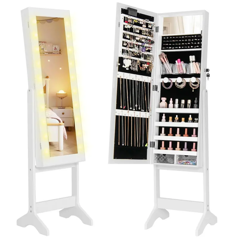 Charmaid Full-Length Jewelry Cabinet With Mirror And Warm Led Lighting 1