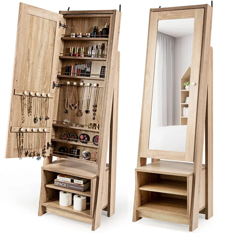 Charmaid Full-Length Mirror Jewelry Armoire With Ample Storage Compartments 1
