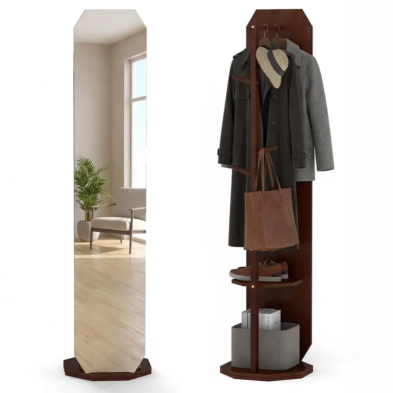 Charmaid Full-Length Swivel Mirror – Floor-Standing Mirror With Integrated Coat Rack 1