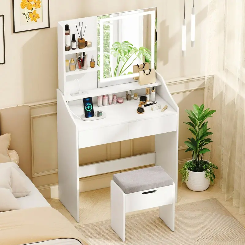 Charmaid Led-Lighted Vanity Desk – Bright White Makeup Station With Mirror 1
