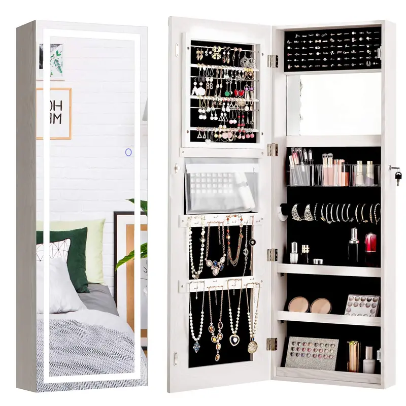 Charmaid Led-Touch Mirror Jewelry Cabinet With Illuminated Display 2