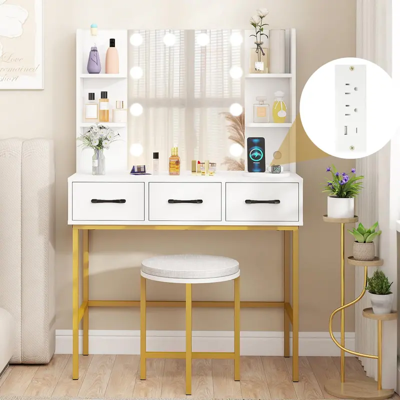 Charmaid Lighted Makeup Vanity Desk With Built-In Usb Charging Ports 1