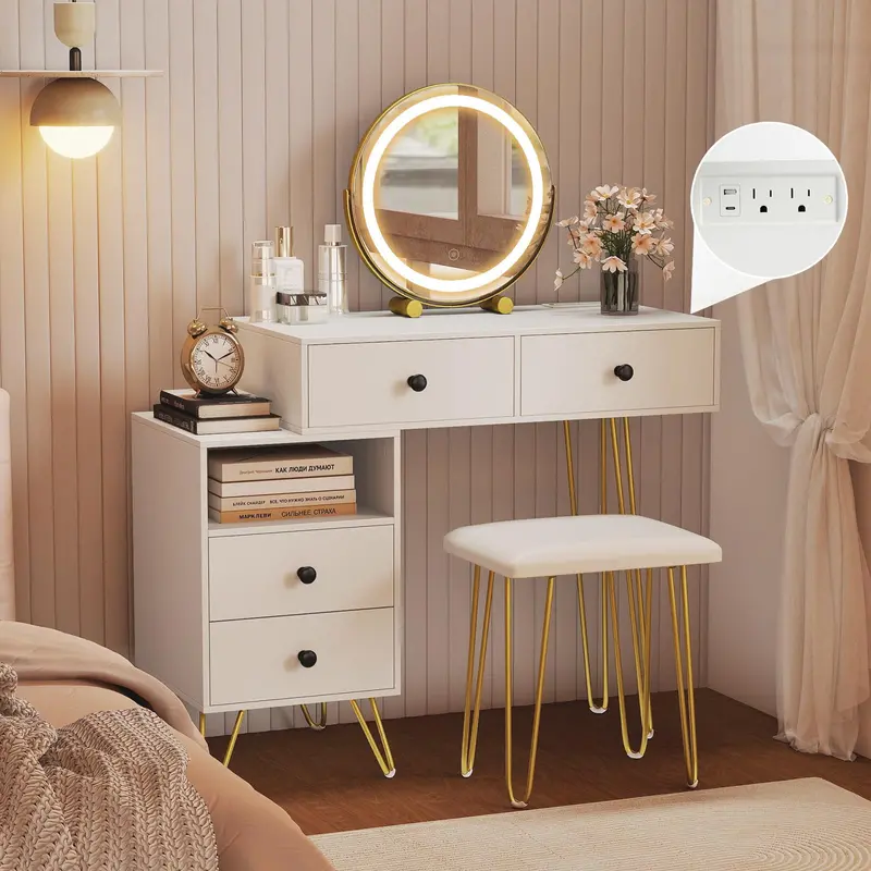 Charmaid Modern Dressing Table – Compact Vanity Desk With Concealed Storage Cabinet 1
