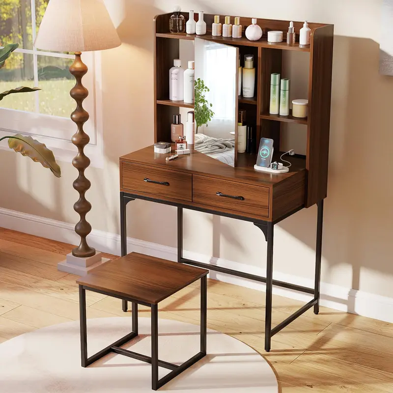 Charmaid Smart Vanity Desk With Hidden Storage, Charging Hub & Lighted Mirror Cabinet 1