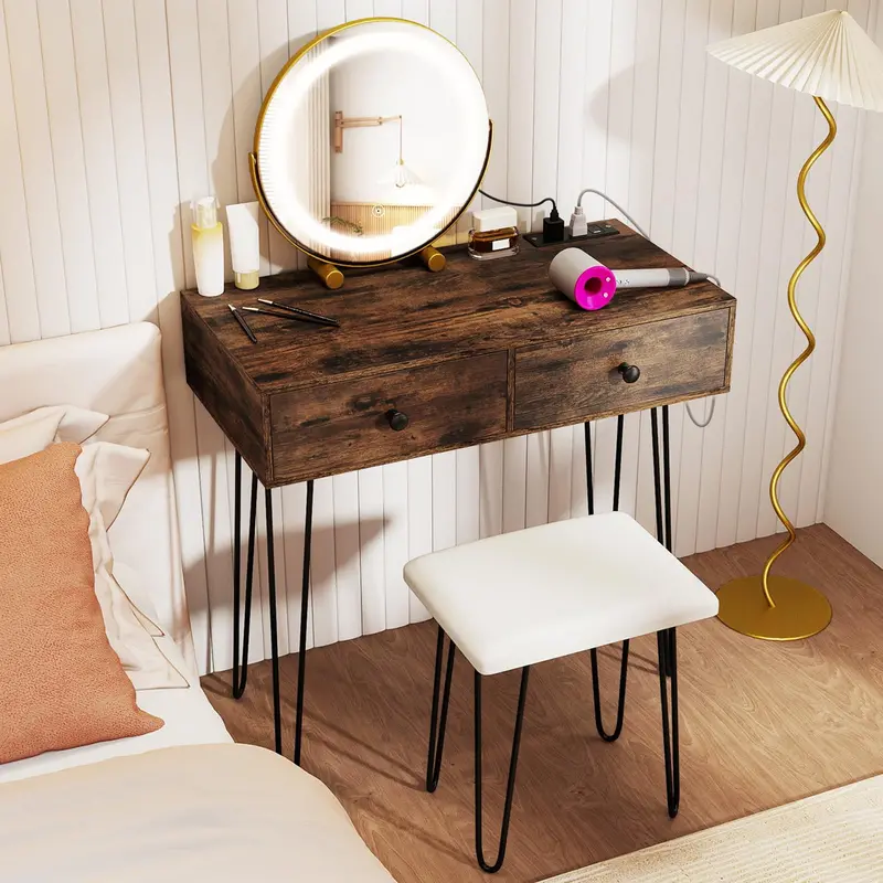 Charmaid Vanity Desk – Led-Lit Makeup Table With Integrated Charging Station & Mirror 1