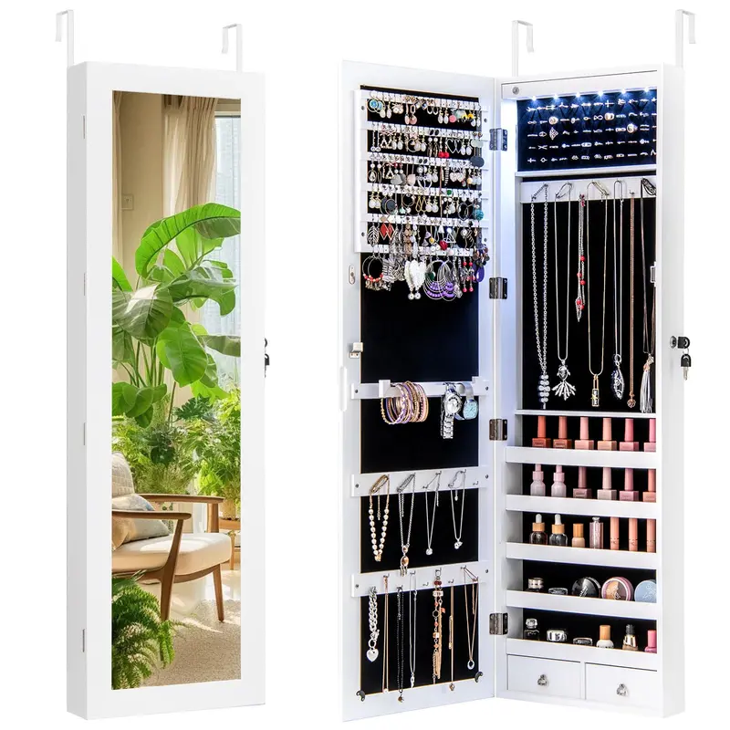 Charmaid Wall-Mounted Jewelry Armoire Featuring Full-Length 47-Inch Mirror 1
