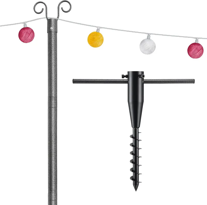 Coconut Heavy-Duty Outdoor String Light Poles – 9-Foot Galvanized Metal Posts With Ground Anchors For Patios, Gardens, Weddings & Backyard Events 1