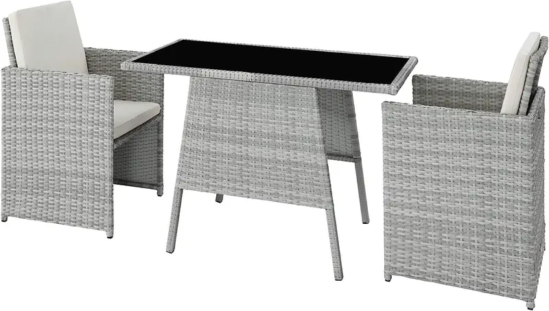 Compact Folding Rattan Bistro Set For Two – Chairs And Tempered Glass Table 2