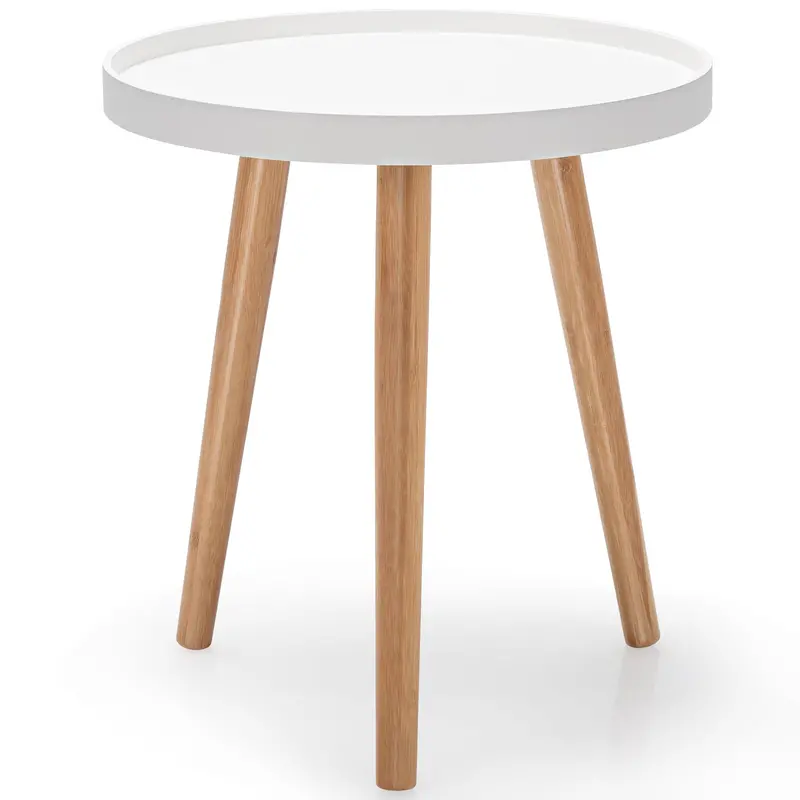 Compact Round Side Table Featuring A Removable Wooden Tray Top 1