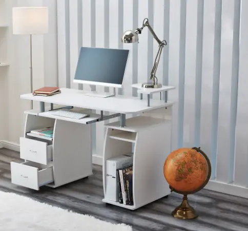 Contemporary Beech Pc Desk Featuring Integrated Shelving And Drawer Space 1