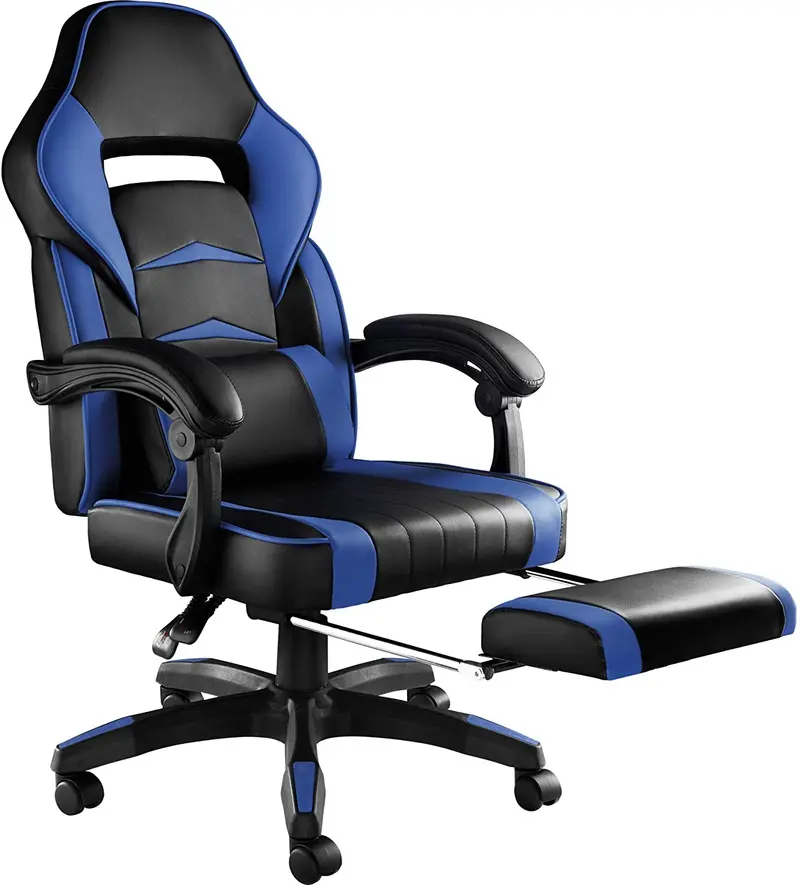 Dark Blue Gaming Executive Chair With Integrated Footrest And Ergonomic Support 1