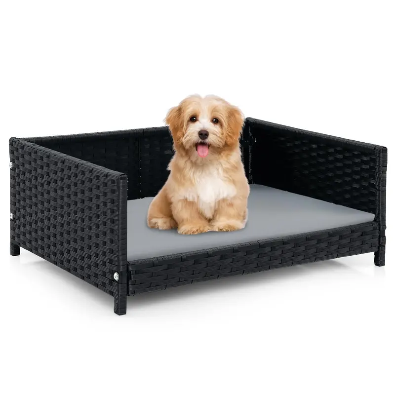 Elevated Wicker Dog Bed – Rattan Pet Sofa With Waterproof, Machine-Washable Cushion 1