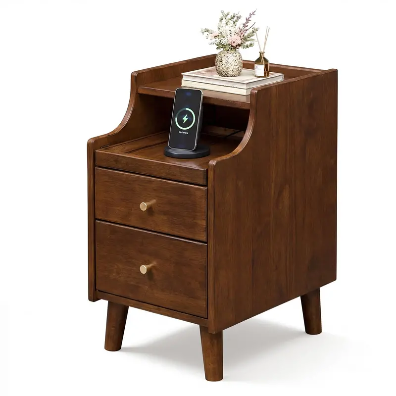 Giantex 12-Inch Slim Bedside Table With Pull-Out Tray And Cable Management Hole 1