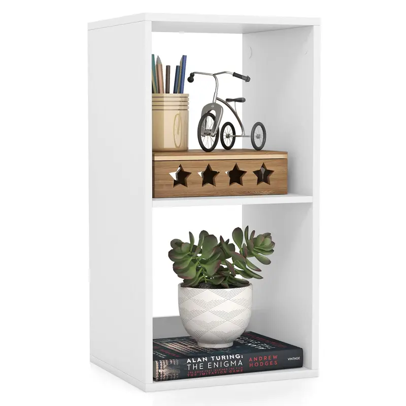 Giantex 2-Cube White Cubby Shelf – Slim Vertical Organizer With Safety Rail And Tip-Proof Anchors 1
