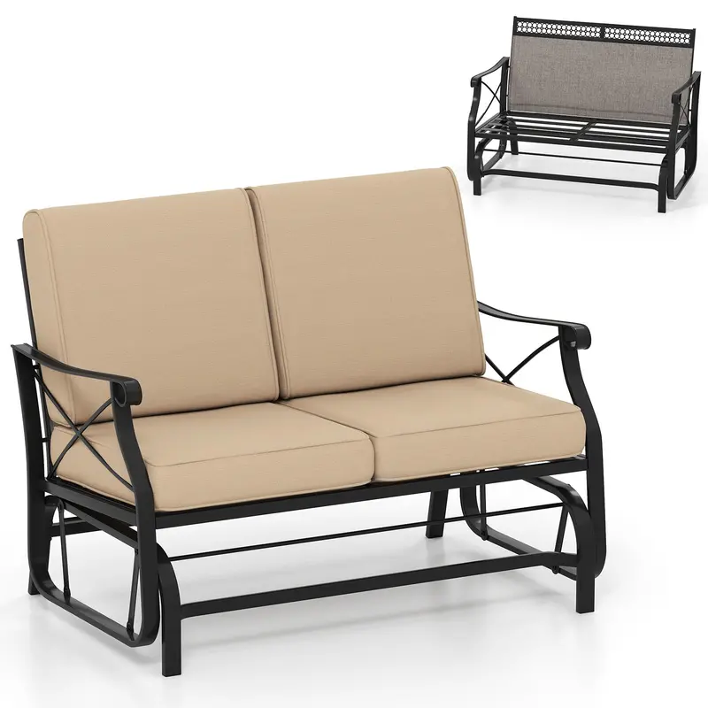 Giantex 2-Person Outdoor Glider Loveseat With Removable Thick Cushions And Smooth Rocking Motion 1
