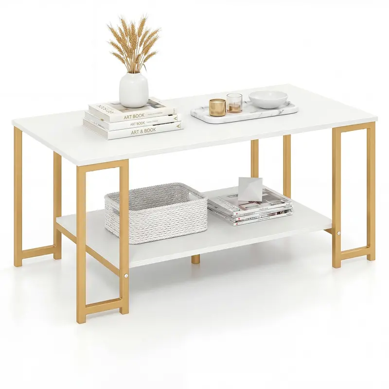 Giantex 2-Tier Coffee Table – 39.5" Storage Console With Lower Shelf & Drawer Space 1