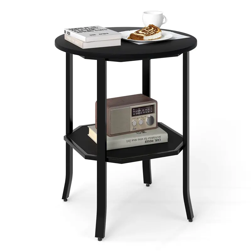 Giantex 2-Tier Round End Table – Compact Sofa Side Table With Steel Frame & Storage Shelf 1