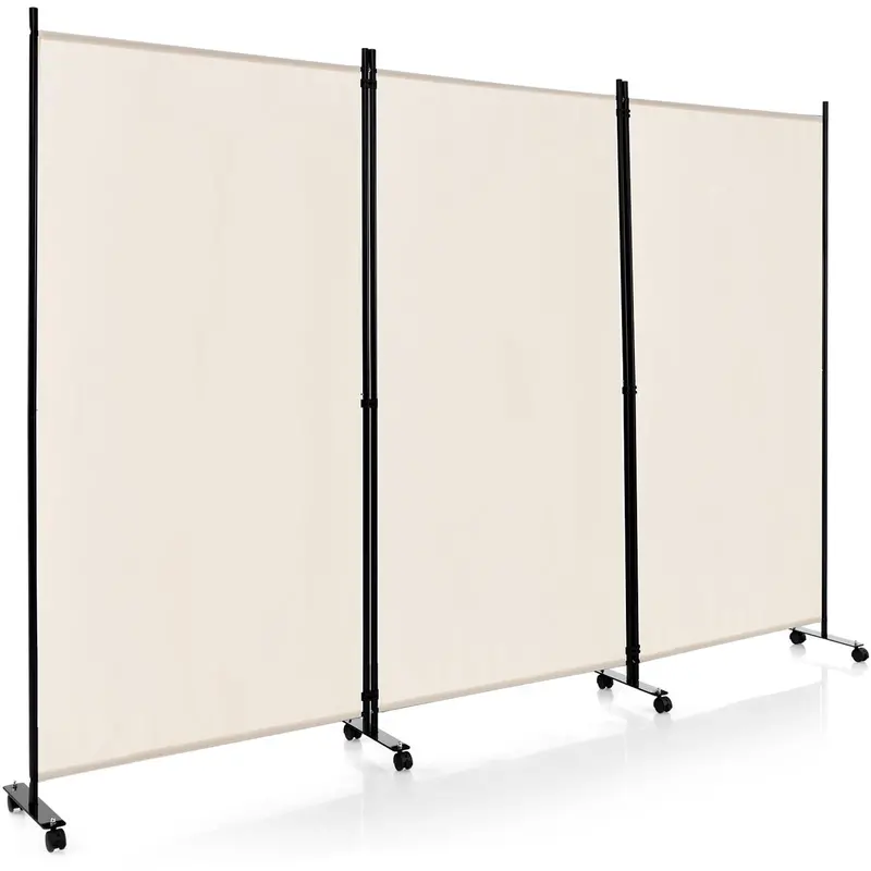 Giantex 3-Panel Folding Room Divider – Mobile Privacy Screen (103"W X 71"H) With Smooth-Rolling Casters 1