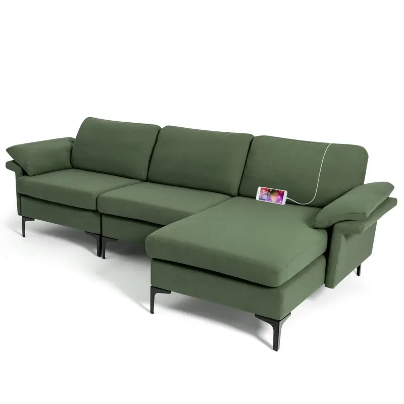 Giantex 3-Seat Convertible Sectional, 100.5" L-Shaped Sofa With Dual Usb Ports 1