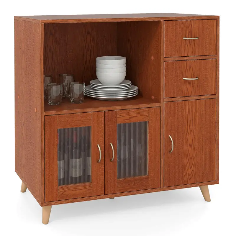 Giantex 36-Inch Sideboard Buffet Cabinet With Open Shelving Compartment 1