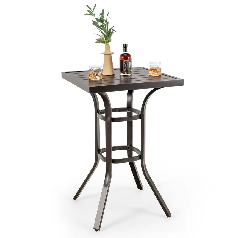 Giantex 37-Inch Outdoor Bar Table – Metal-Framed Patio Table With Slatted Top & Weather-Resistant Finish 1
