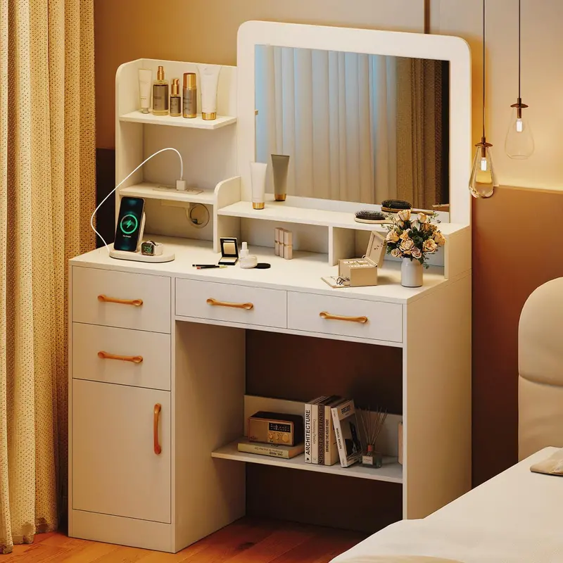 Giantex 39.5" Vanity Desk With Mirror & Usb Power Ports – Bedroom Dressing Station 1