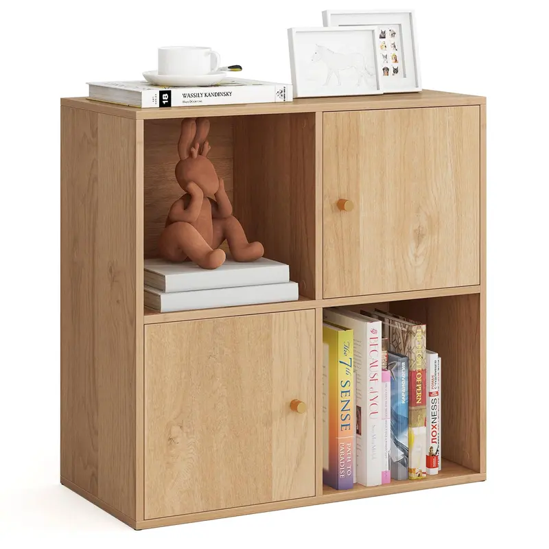 Giantex 4-Cube 2-Tier Bookshelf – Simple Open-Compartment Freestanding Shelf For Books, Decor, Or Essentials 1