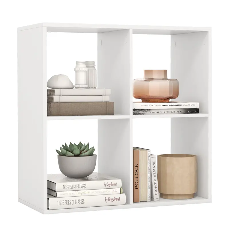 Giantex 4-Cube White Cubby Shelf – Minimalist Bookcase With Secure Back Guardrail And Anti-Tip Assembly 1