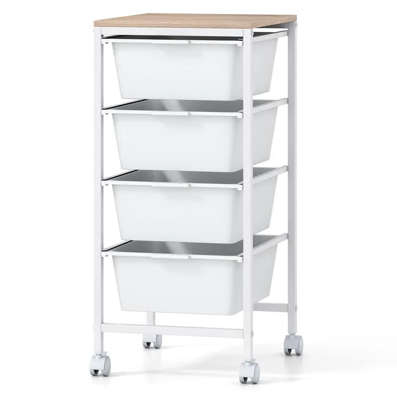 Giantex 4-Drawer Compact Rolling Organizer – Wooden Surface & Lockable Casters 1