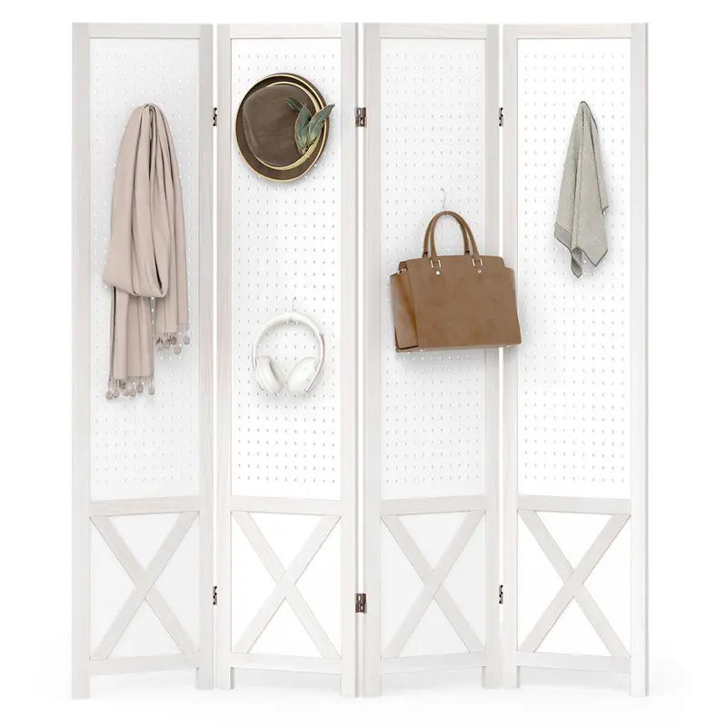 Giantex 4-Panel Foldable Wooden Pegboard Room Divider (64"W X 67"H) 1