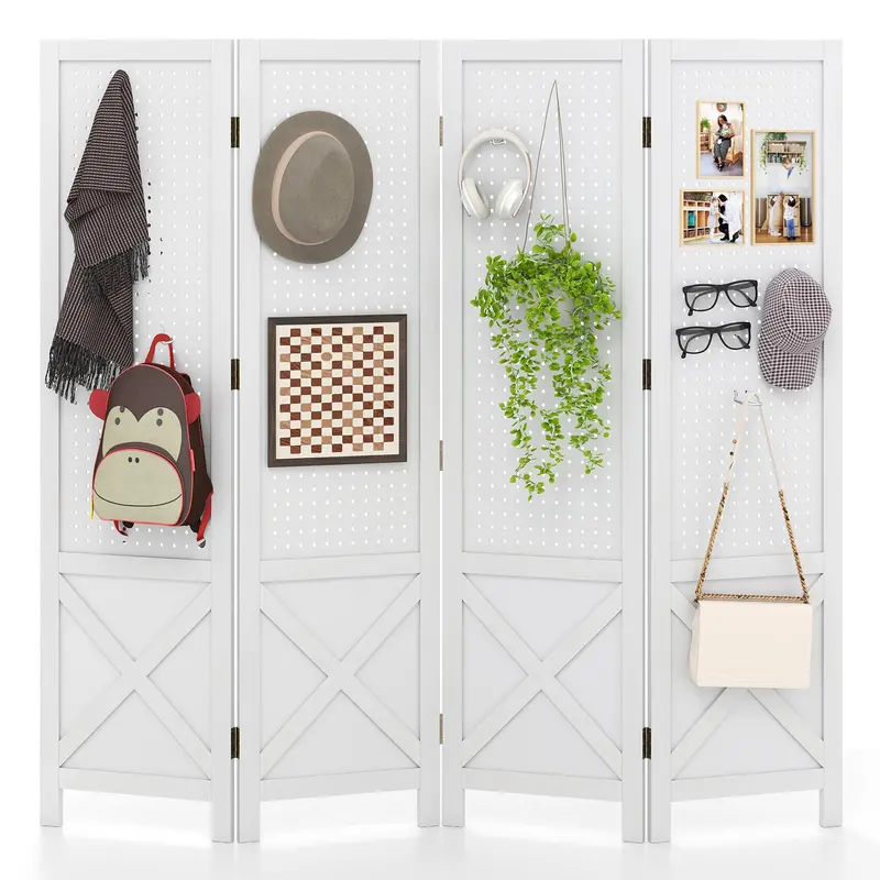 Giantex 4-Panel Pegboard Room Divider For Flexible Space Zoning And Display 1