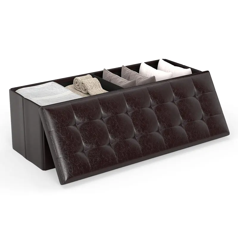 Giantex 43-Inch Folding Upholstered Ottoman Bench With Pu Leather & Side Storage Pocket 1