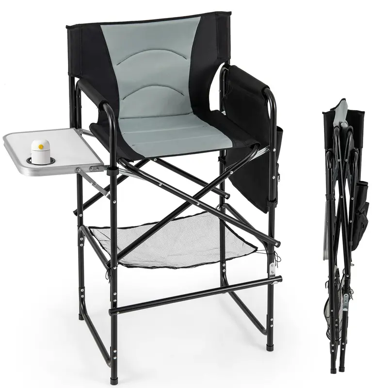 Giantex 46" Tall Folding Director’S Chair – Outdoor Camping Seat With Cup Holder And Side Table 1