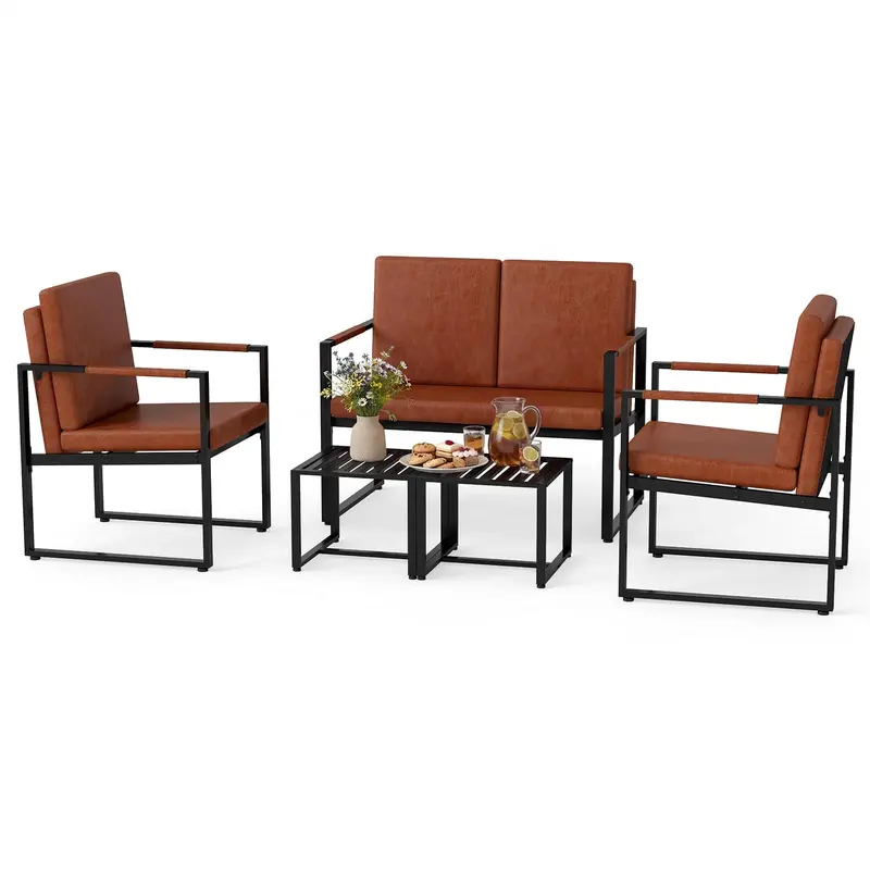 Giantex 5-Piece Living Room Sofa Set – Pu Leather Upholstered Couch Collection 1