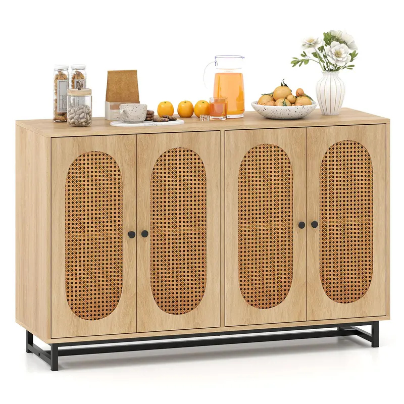 Giantex 50-Inch Pe Rattan Sideboard – Buffet Cabinet With Four Doors And Customizable Interior Shelves 1