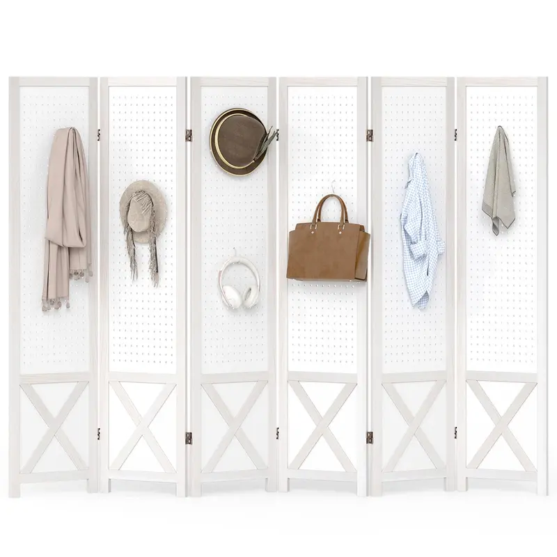 Giantex 6-Panel Expandable Pegboard Room Divider With Integrated Storage (96"W X 67"H) 1
