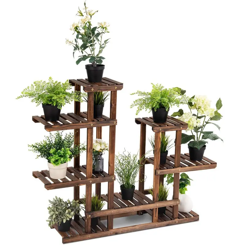 Giantex 7-Shelf Wooden Plant Stand – Expandable Display Rack For 13 Pots 1
