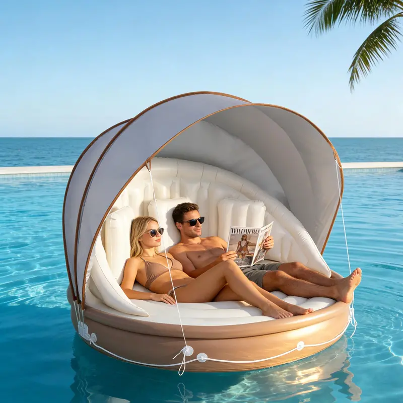 Giantex 73-Inch Round Floating Island Raft With Retractable Spf50+ Sunshade 1
