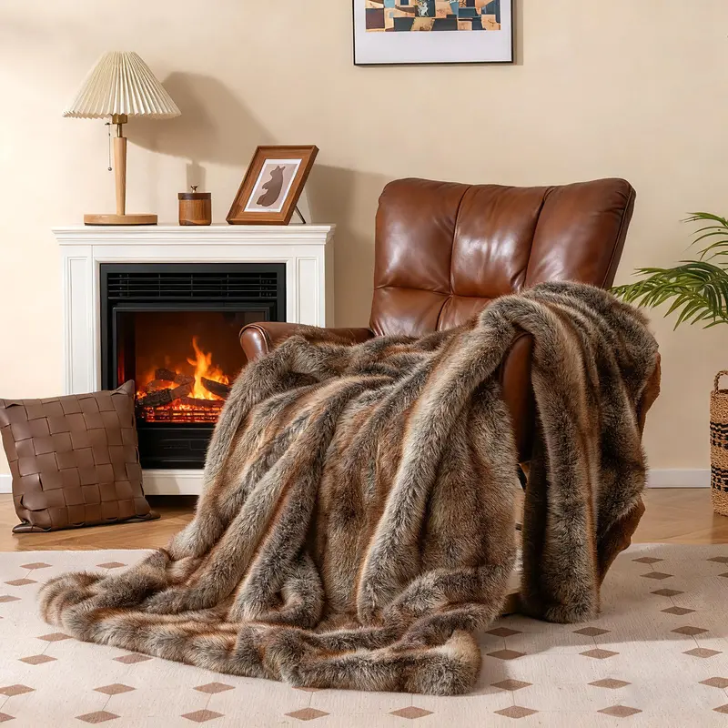 Giantex 780Gsm Faux Fox Fur Sofa Blanket – Sumptuous Soft Luxury Throw 1