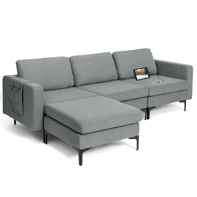 Giantex 94.5" L-Shape Convertible Sectional Sleeper With Usb Charging 1