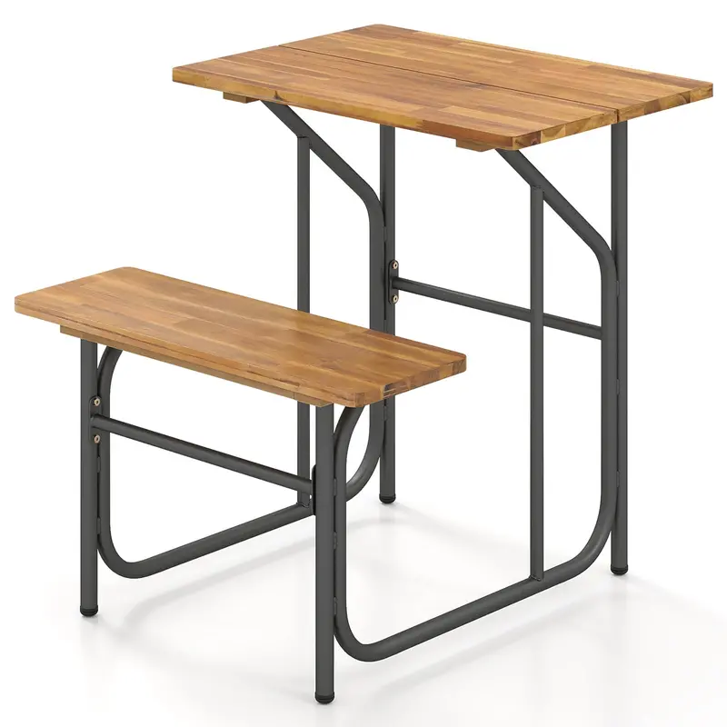 Giantex Acacia Wood Picnic Table & Bench – Compact Outdoor Dining Set 1