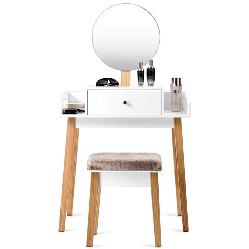 Giantex Adjustable Height Vanity Desk With Rotating Round Mirror 1