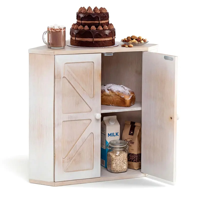 Giantex Bamboo Corner Bread Storage Bin With Two-Tier Countertop Pantry Shelves 1