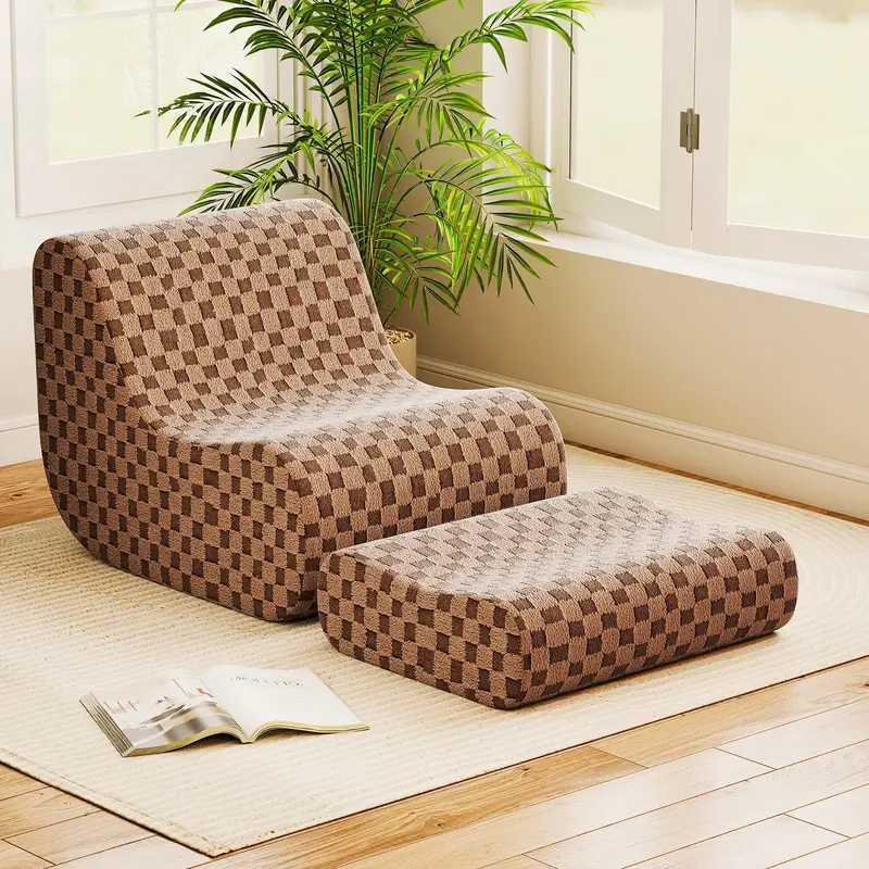 Giantex Bean Bag Lounge Chair & Ottoman Set – One-Piece Foam-Filled Lazy Sofa For Comfortable Seating 1