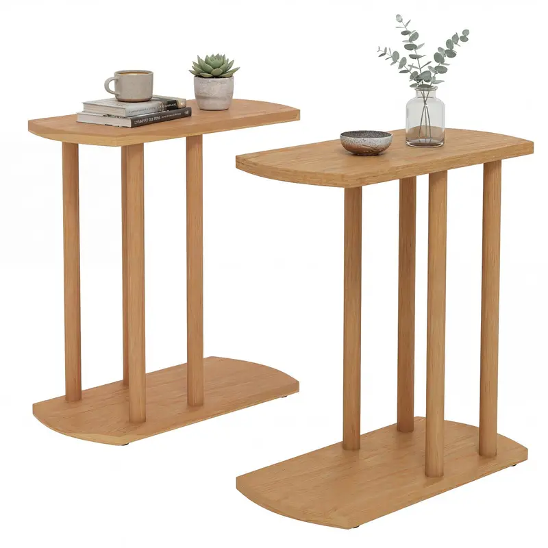 Giantex C-Shaped Teak Side Tables – Set Of 1 Or 2 Narrow 2-Tier Couchside Units 2