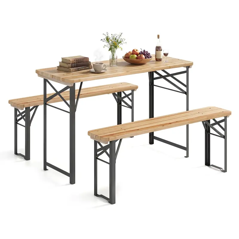 Giantex Compact Folding Picnic Set – 47-Inch Table With Integrated Benches 1