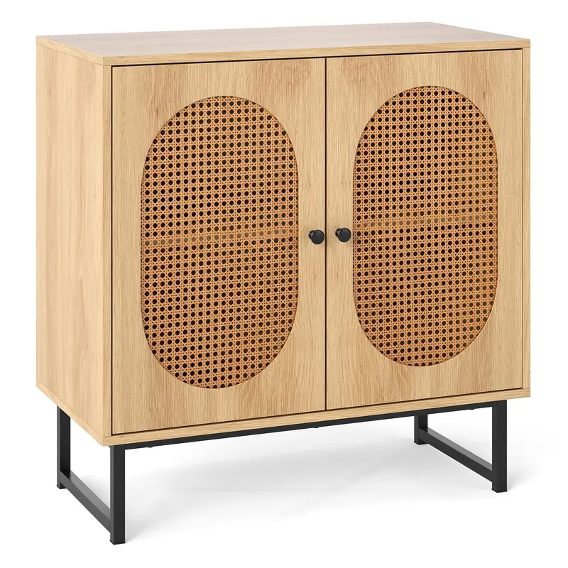 Giantex Compact Pe Rattan Buffet Cabinet – Two-Door Boho-Style Sideboard For Small Spaces 1