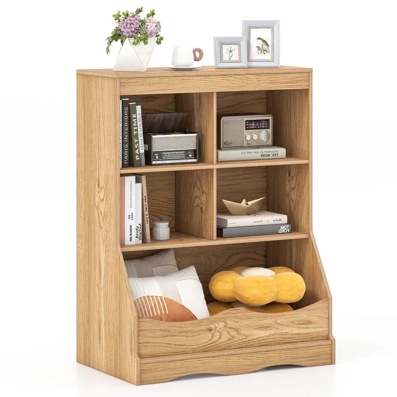 Giantex Compact Storage Cabinet – 4-Cube Bookshelf With Bottom Enclosed Compartment For Small Spaces 1