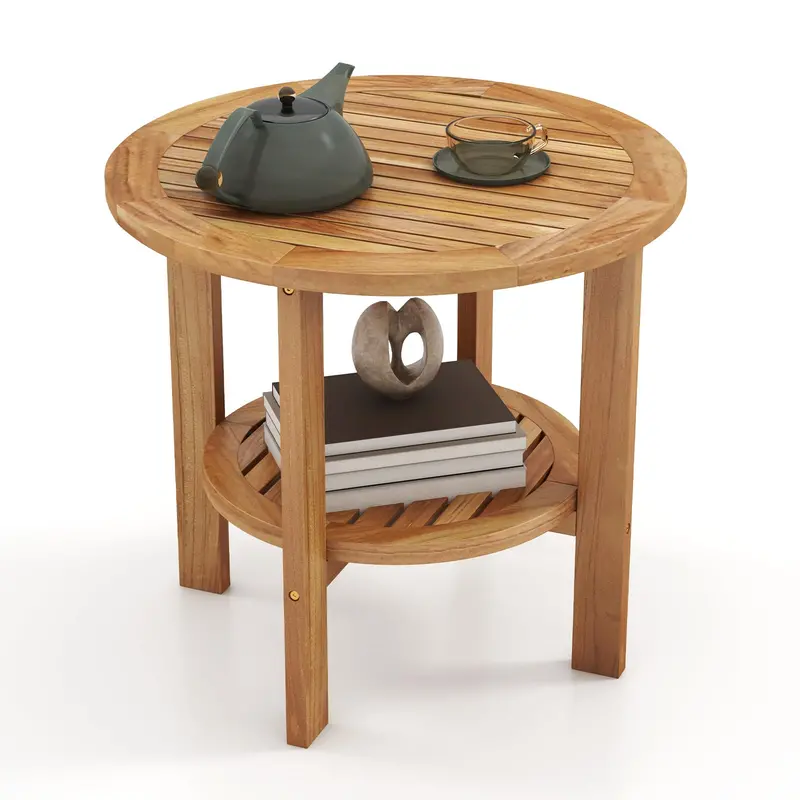 Giantex Compact Teak Outdoor Side Table – Slatted Patio Coffee Table For Small Spaces 1